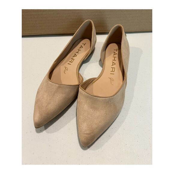 Tahari Girl Izabelle D'orsay Flat Womens Size 8.5 Pointed Toe Faux Suede Cream - Picture 1 of 8